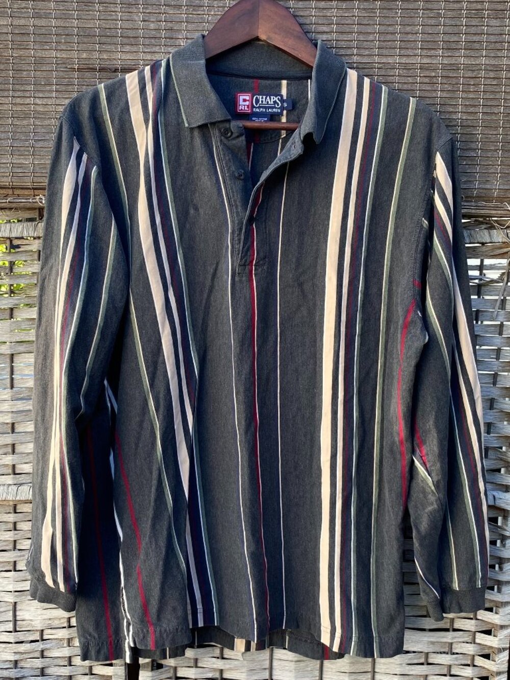 1990s Chaps Ralph Lauren Striped Long Sleeve Polo Rugby Shirt Vintage SML Cotton